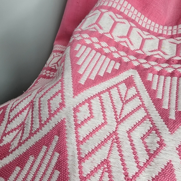 Vintage Pink Guatemalan Embroidered Huipil-Style Cotton Midi Dress M/L - Picture 10 of 14